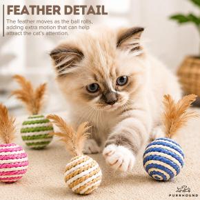 Rope Ball Cat Toy with Feathers